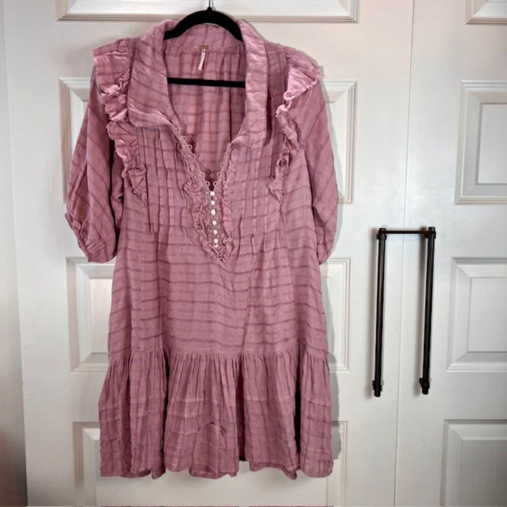 Free People Elora Ruffle Mini Dress In Silvery Berry Medium - Picture 3 of 11